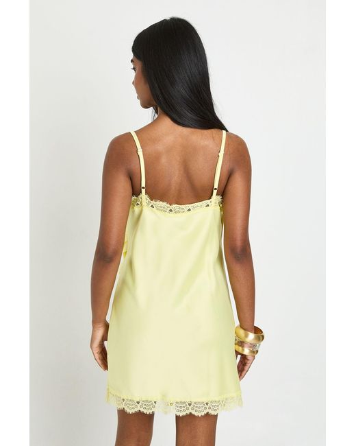 Boohoo Yellow Textured Satin & Lace Wrap Front Mini Dress