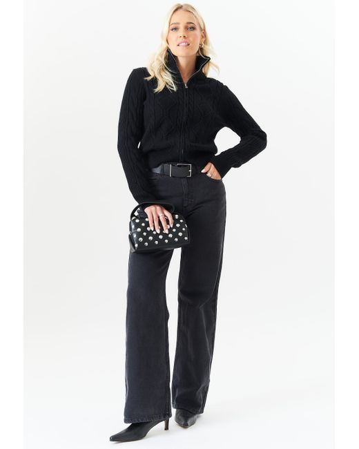 Gini London Aztekenpatroon Ritssluiting Hoge Hals Cardiga in het Black