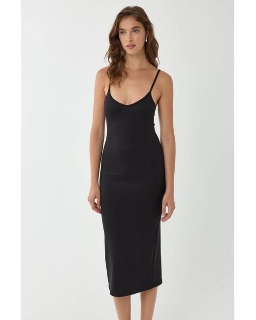 Hiccup Black V-Neck Bodycon Midi Dress With Thin Straps