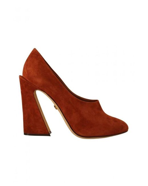 Dolce & Gabbana Brown Suede Leather Block Heels Pumps Shoes