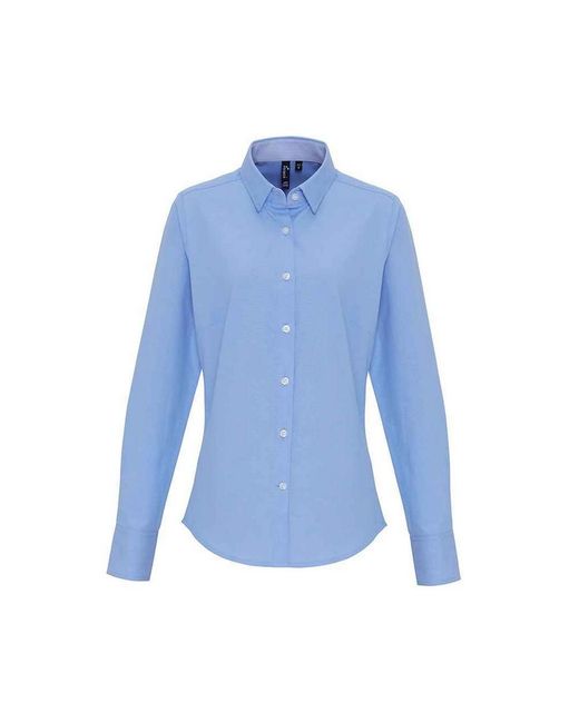PREMIER Blue Ladies Striped Oxford Long-Sleeved Formal Shirt (Oxford)