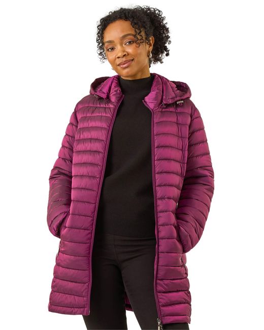 Roman Red Petite Metallic Finish Quilted Puffer Coat