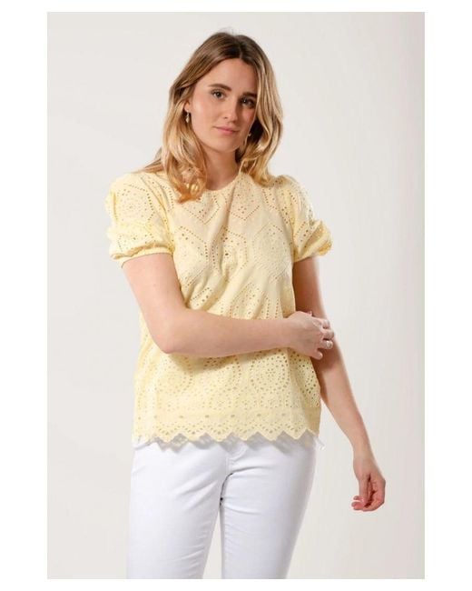 Lipsy White Broderie Puff Sleeve Blouse Cotton