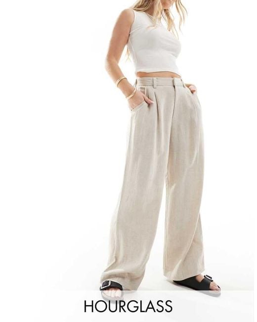 ASOS White Hourglass Wide Leg Dad Trousers With Linen