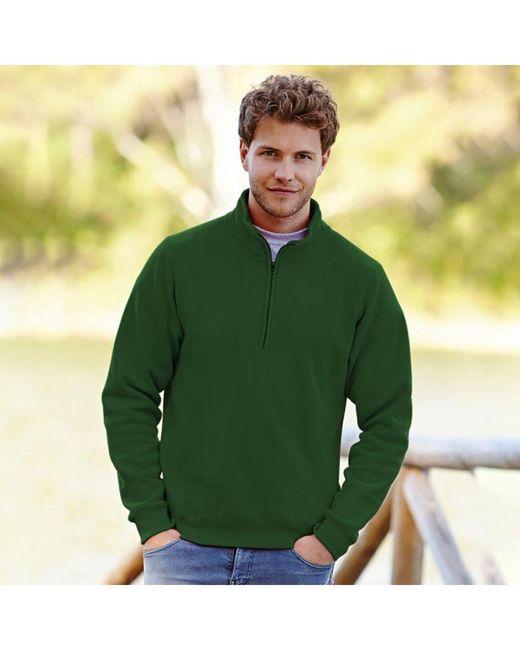 Fruit Of The Loom Green Premium 70/30 Zip Neck Sweatshirt (Bottle) for men