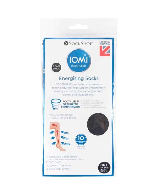 IOMI Black 2 Pairs Of 80 Denier Compression Knee High Energising Socks 6-11 Uk for men