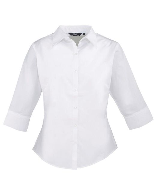 PREMIER White 3/4 Sleeve Poplin Blouse / Plain Work Shirt ()