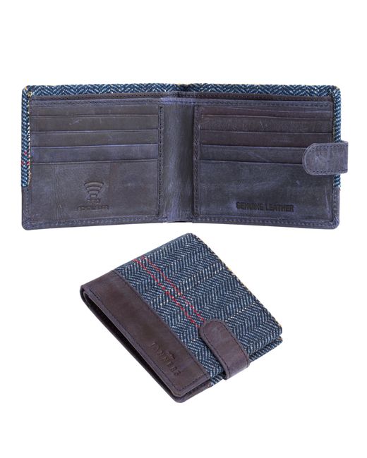 Woodland Leathers Blue Genuine Leather Rfid Wallet With Tweed Details, Slim Bifold Card Holder for men