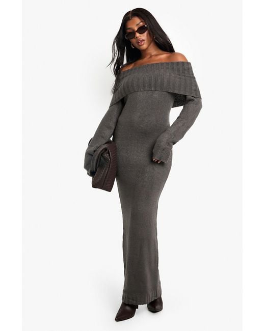 Boohoo Black Premium Oversized Bardot Neckline Maxi Jumper Dress