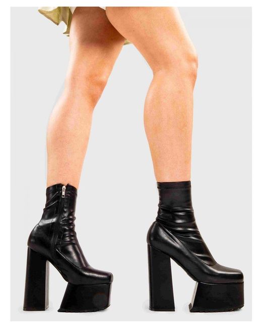 Lamoda Black Ankle Boots Get Out Round Toe Platform High Heels With Zipper