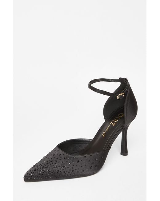 Quiz Black Wide Fit Scattered Diamante Heels