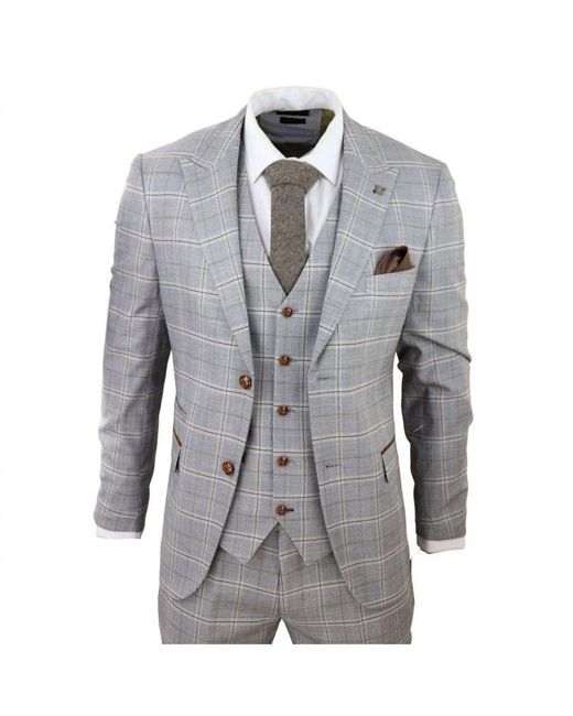 Paul Andrew Gray Light 3 Piece Velvet Trims Tailored Fit Suit Leather for men