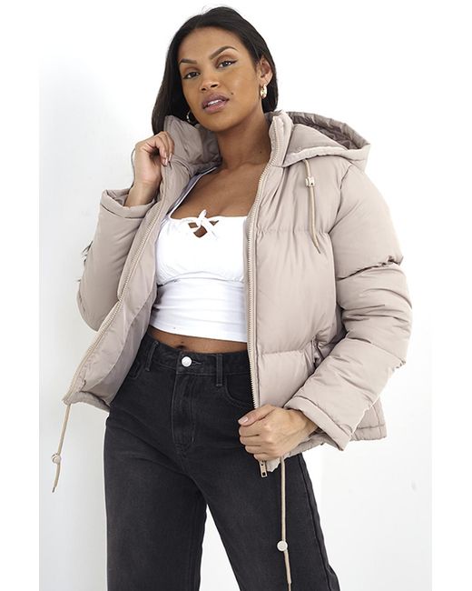 Brave Soul Natural 'Cello' Padded Short Hooded Jacket