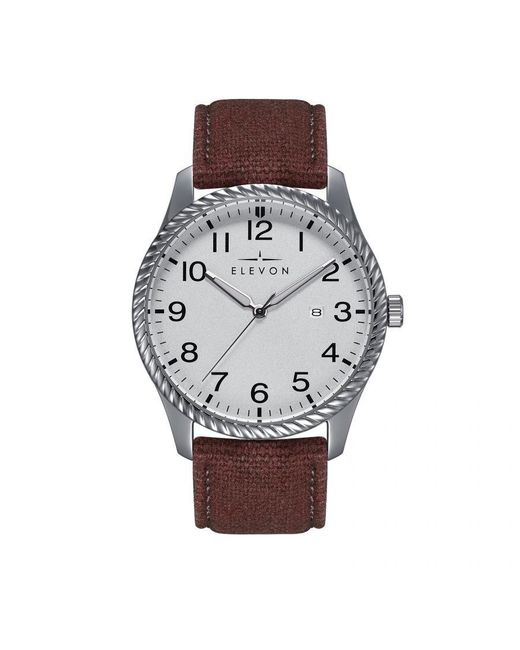 Elevon Watches Gray Crosswind Canvas-Overlaid Leather-Band Watch W/ Date for men