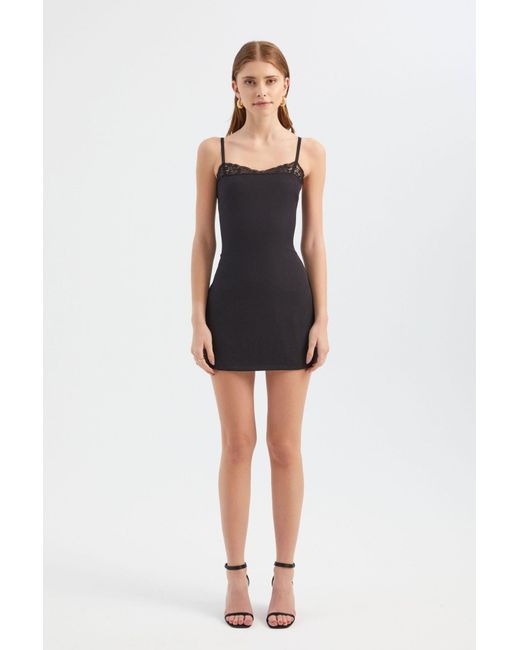 Hiccup Black Sweetheart Neck Spaghetti Strap Mini Bodycon Dress With A Lace Detail