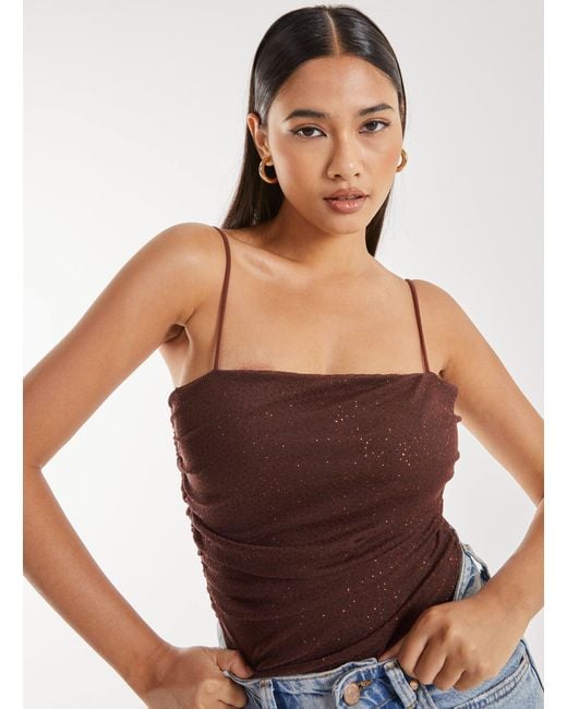 Pink Vanilla Brown Strappy Sparkle Mesh Bodysuit