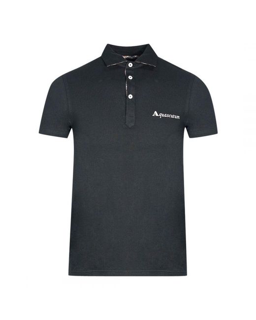 Aquascutum Black Signature Logo Polo Shirt Cotton for men