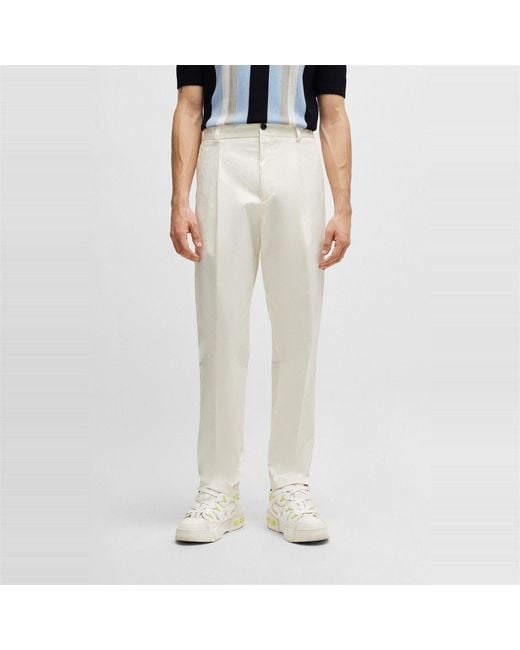 HUGO White Felix242 Solid Patterned Straight Chinos for men