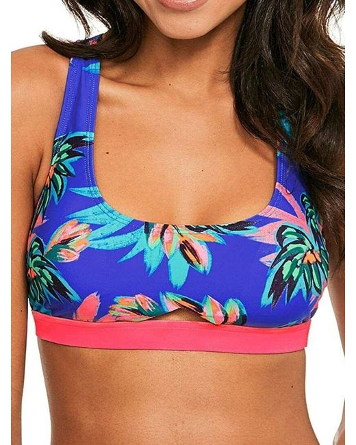 Figleaves Blue Fiji Soft Crop Bikini Top Rain