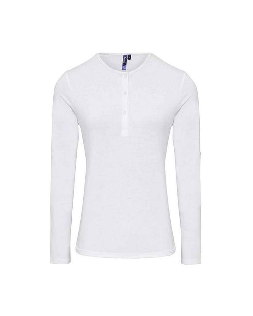 PREMIER White Ladies Long John Plain Roll Sleeve T-Shirt