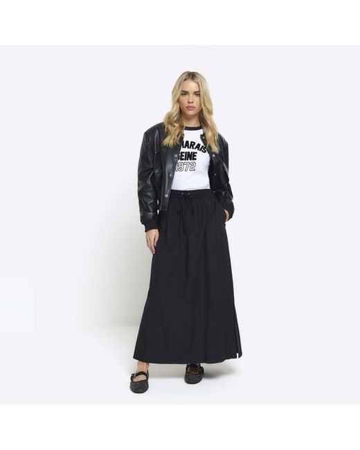 River Island Black Maxi Skirt Petite Elasticated Waist