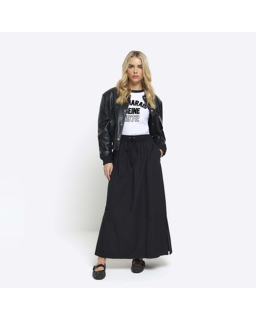 River Island Black Maxi Skirt Petite Elasticated Waist