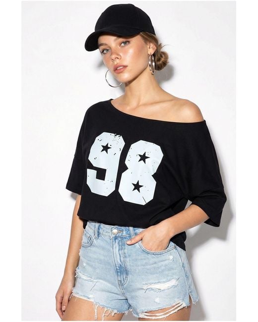 Bianco Lucci White Oversized Cotton Boat Neck Printed T-Shirt