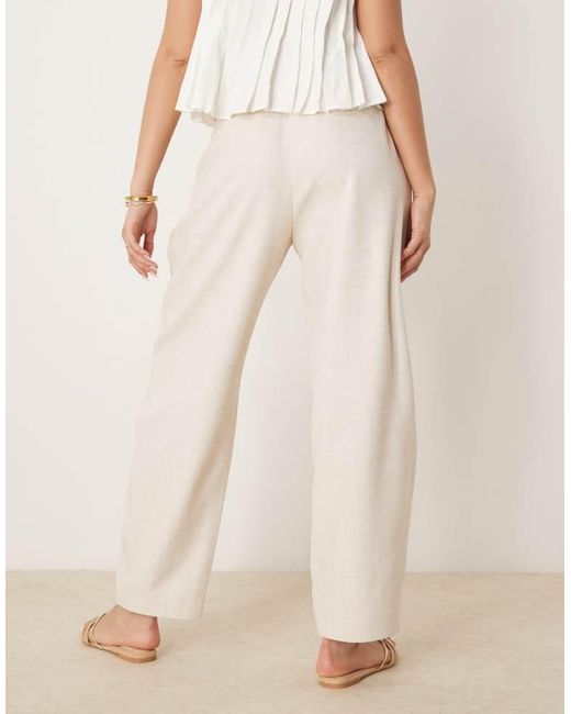 ASOS Natural Tailored Textured Barrel Trousers With Tab Detail