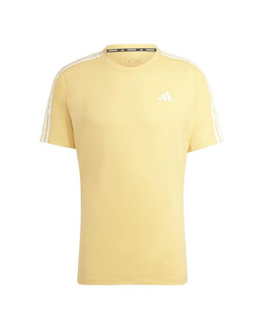 Adidas Yellow Own The Run 3-Stripes T-Shirt for men
