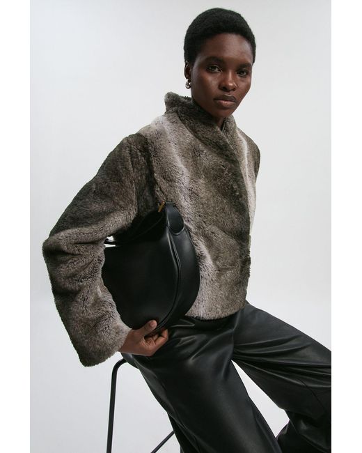 Karen Millen Black Faux Fur Short Coat