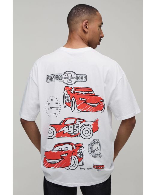 BoohooMAN White Oversized Disney Cars License Printed T-Shirt for men