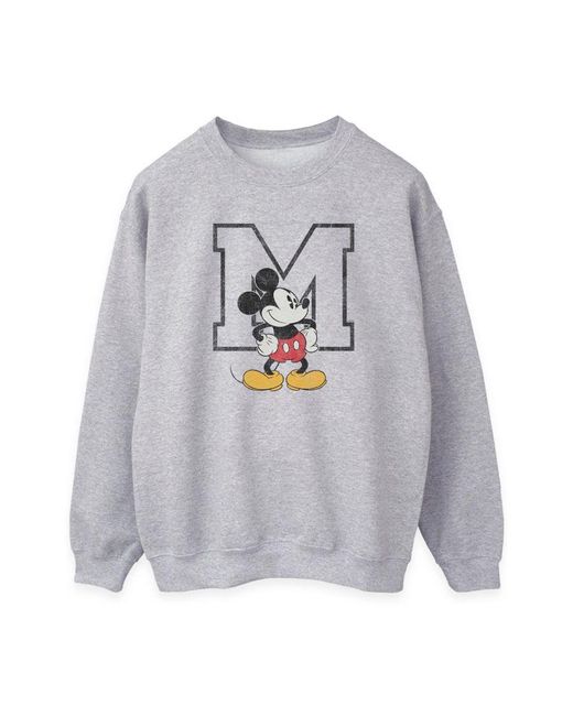 Disney Gray Ladies Classic M Mickey Mouse Sweatshirt (Heather)
