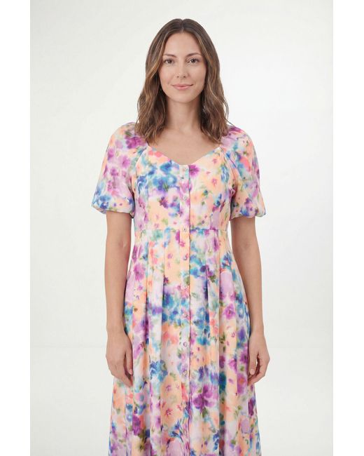 Wallis Pink Petite Floral Ottoman Twill Button Midi Dress