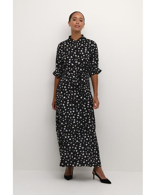 Kaffe Jurk Regular Fit Black/white Abstract Print Black Offwhite