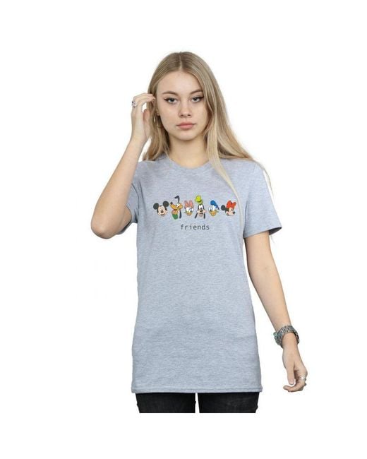 Disney Blue Ladies Mickey Mouse And Friends Cotton Boyfriend T-Shirt (Sports)