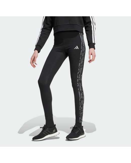 Adidas Black Animal Print 3-Stripes High Rise Leggings