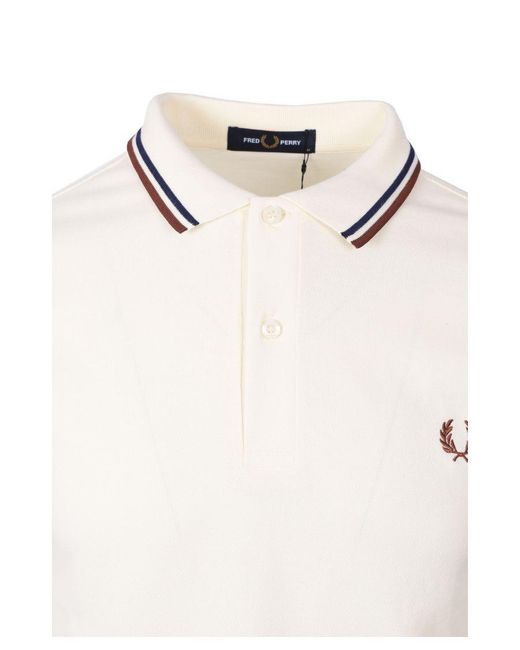 Fred Perry White Twin Tipped Polo Shirt Ecru/French/Warm for men