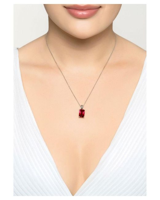 Latelita London White Alexandra Rectangle Gemstone Necklace Ruby
