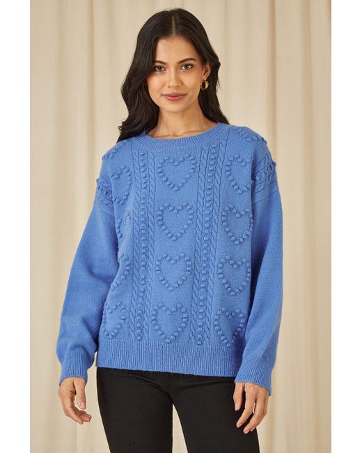 Yumi' Blue Heart Knit Relaxed Jumper