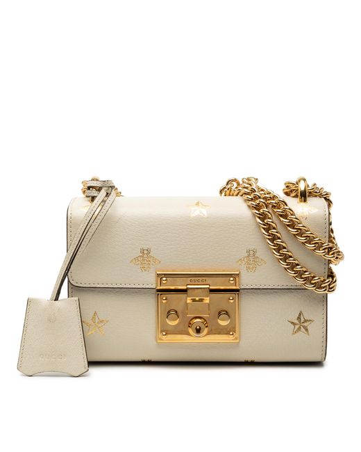 Gucci Natural Pre-Owned Small Leather Bee Star Padlock Crossbody