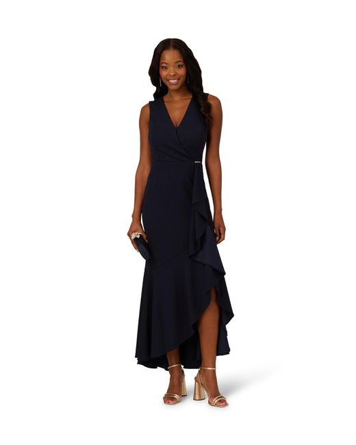 Adrianna Papell Black Studio Ruffle Flounce Crepe Gown