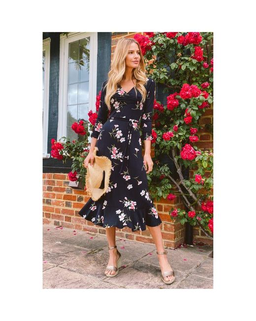 Sosandar Black Floral Print Jersey Midi Dress