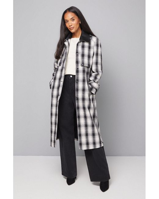 Wallis Gray Check Contrast Collar Trench Coat