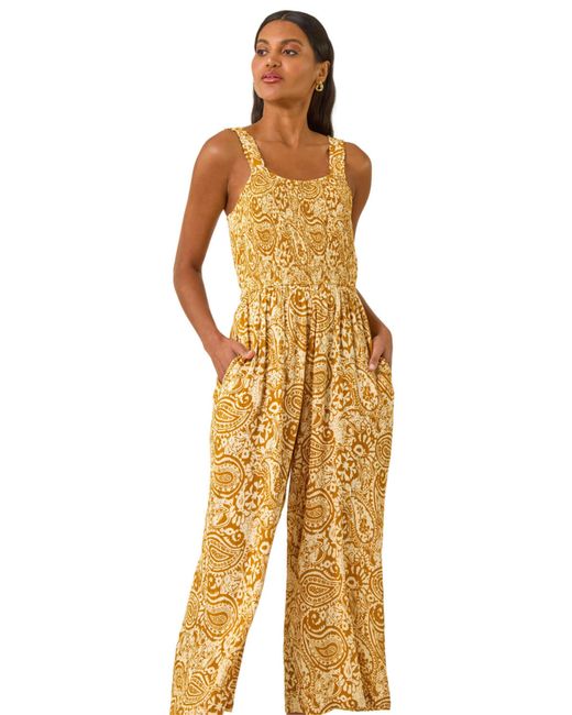 Roman Metallic Paisley Print Cropped Jumpsuit