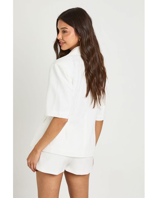 Boohoo White Cinched Button Front Puff Sleeve Blazer