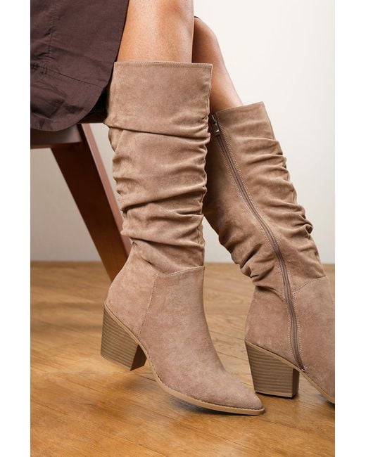 Where's That From Brown Wheres Drelia Ruched Western Knee High Boot