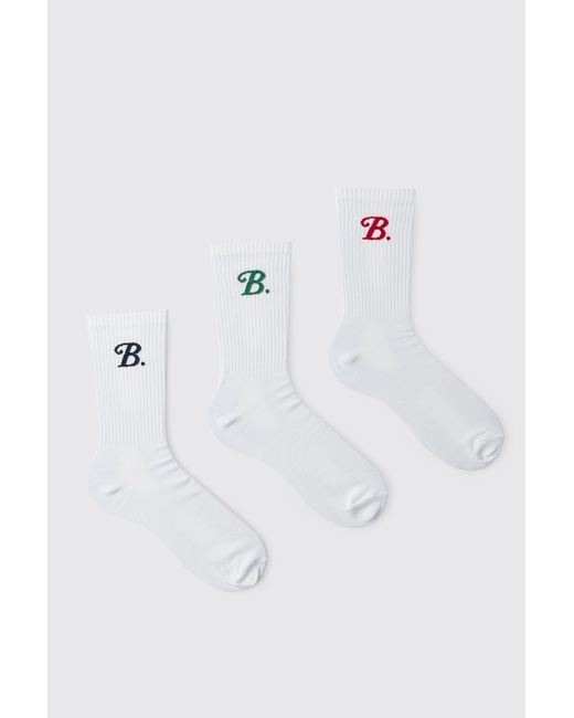 BoohooMAN Blue 3 Pack B Jacquard Crew Socks for men