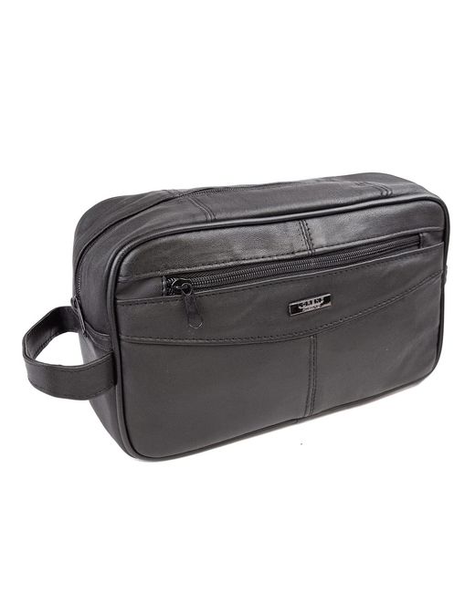 Woodland Leathers Gray Genuine Leather Toiletry Bag Travel Shaving Wash Bag for men