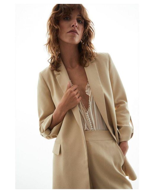 Warehouse Brown Relaxed Roll Sleeve Edge To Blazer