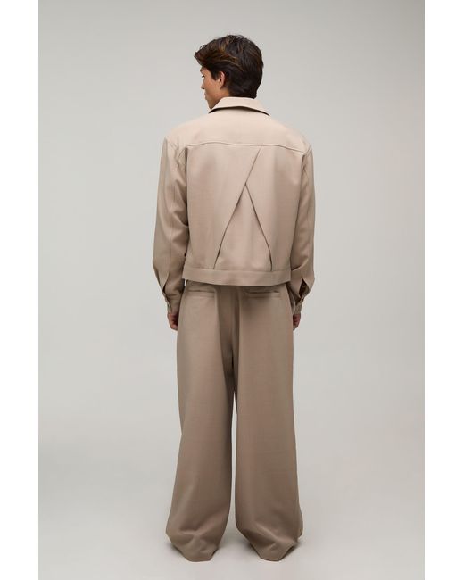 BoohooMAN Natural Back Pleat Tailored Boxy Harrington Co-Ord Jacket for men